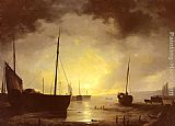 Famous Fishing Paintings - Beached Fishing Boats by Moonlight